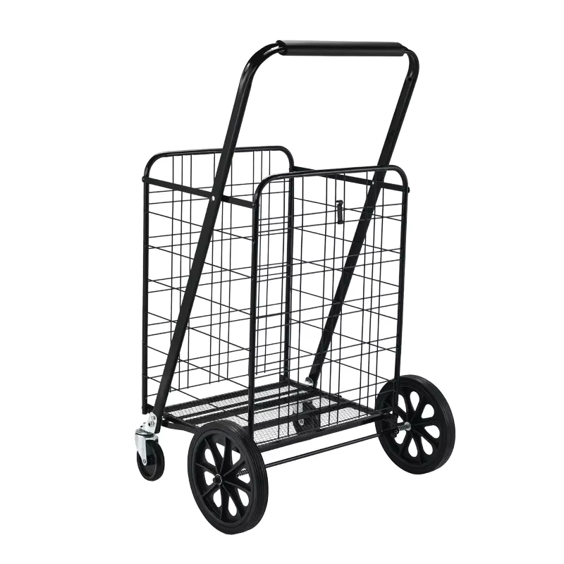 Utility Flat Folding Shopping Trolley Cart with 360 Rolling Swivel Wheels Heavy Duty Extra Large Shopping Carts