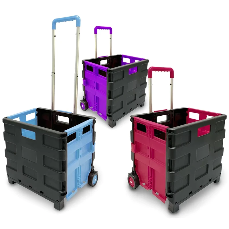 Utility Foldable Plastic Tote Shopping Trolley Cart with Wheels