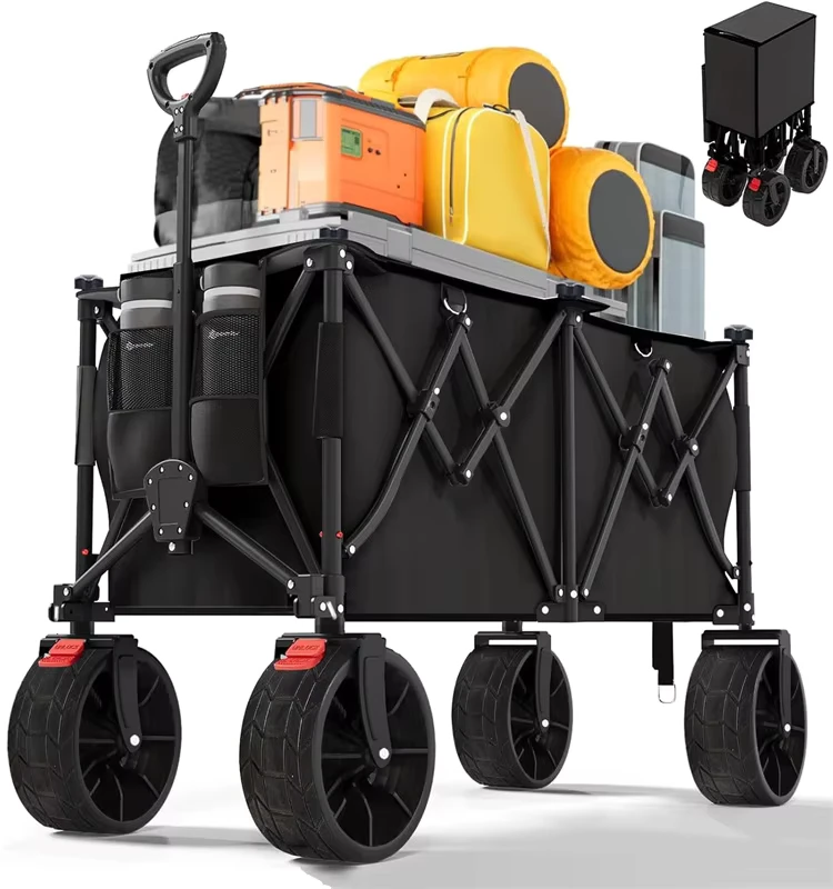 Utility Wagon Cart Picnic Party Large Capacity Shopping Sports Cart Collapsible Folding Beach Wagon Camping Garden Cart
