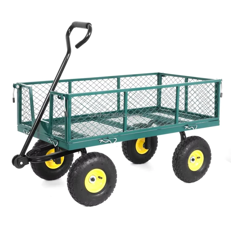 Utility Wagon Heavy Duty Construction Removable Sides Adjustable Handle Four Wheels Metal Steel Mesh Garden Trolley Cart