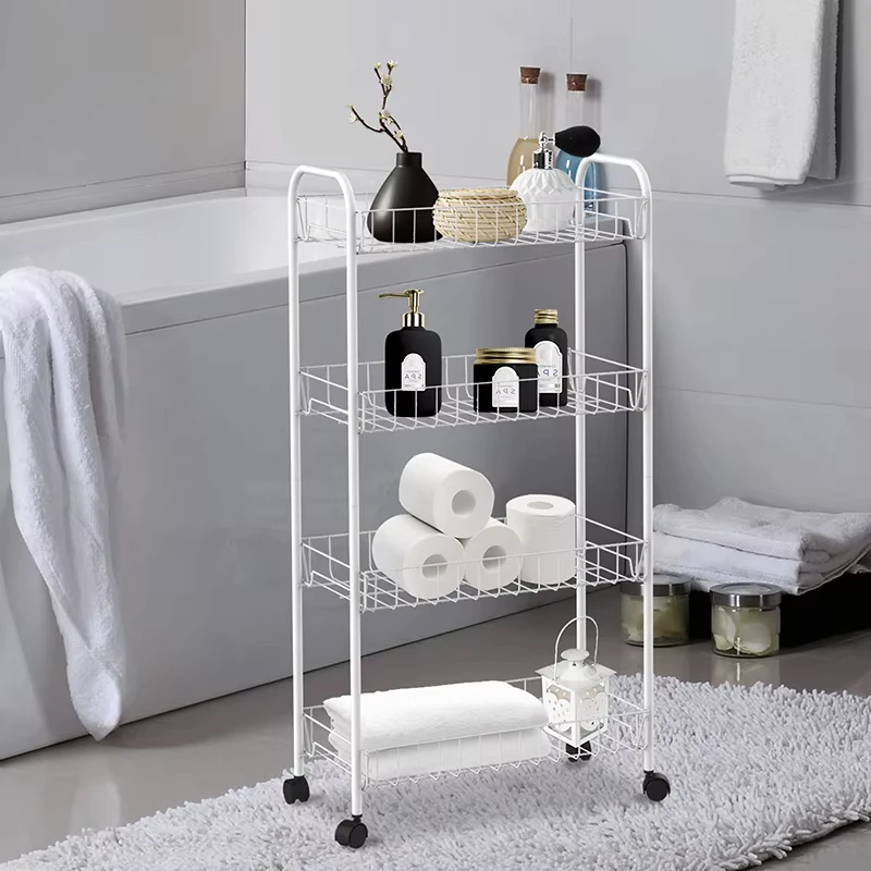 Vegetable Basket 4 Tier Utility Trolley Design Vintage Wire Makeup Storage Rack Utility Cart with Quiet Wheels