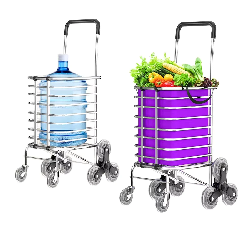 Vegetable Basket Four wheel Aluminum Alloy Foldable Platform Shopping Cart Trolley with Small Trailer for Household Use