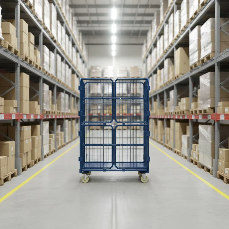 Versatile Mild Steel Hot Dip Galvanized Roll Trolley Storage Cage Buckle Closure Collapsible Frame Casters for Material Handling