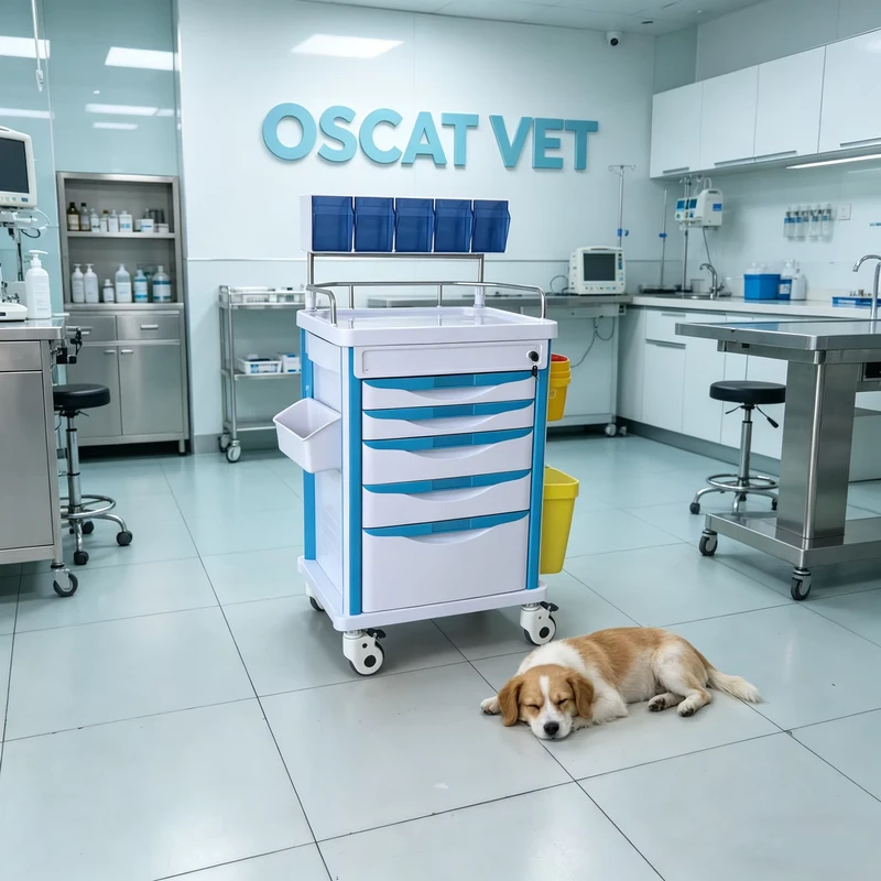 Veterinary Equipment 625x475x930mm Premium ABS Cart 3×3 Dividers Each Drawer 4 Casters Two Brakes UAE