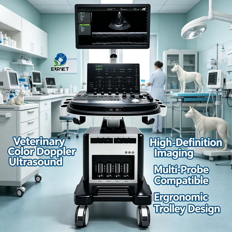 Veterinary Equipment Large Screen Trolley Color Doppler Ultrasound for Dogs and Cats