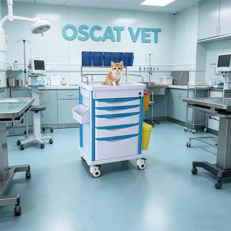 Veterinary Instrument 625x475x930mm ABS Medical Trolley 3×3 Per Drawer 4 Casters Two with Brakes Clinic Grade UAE