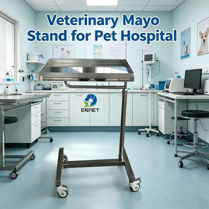 Veterinary Mayo Instrument Tray Stand Portable Stainless Steel Medical Trolley for Pets