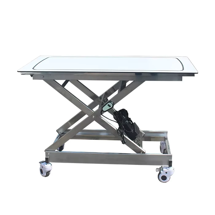 Veterinary Stainless Steel Medical Electric Lifting Stretcher Carbon Surface Pet Vet Transfer Animal Surgical Trolley PUJIA