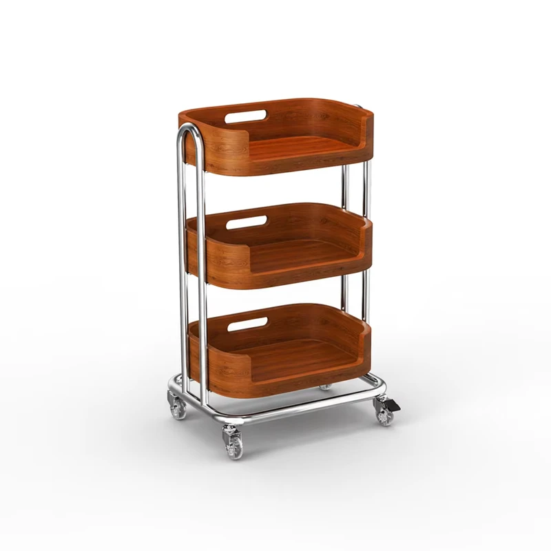 Vintage Beauty Salon Small Wood Trolley Floor standing Layered Skin Management Nail Hair Storage Rack Tool Cart
