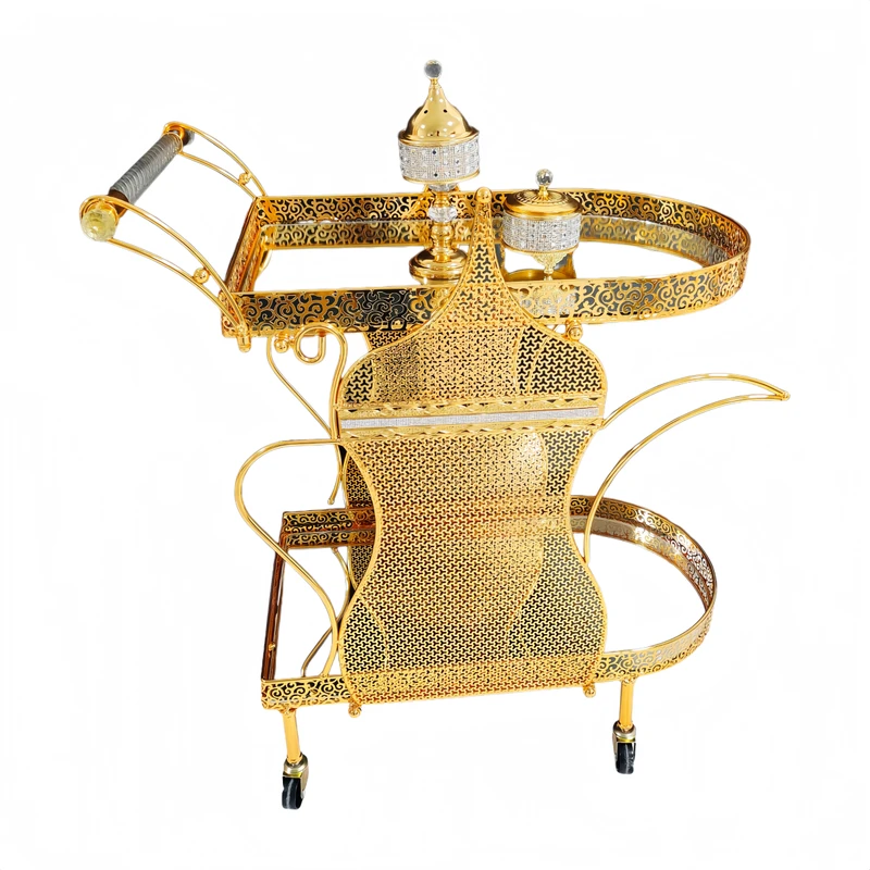 Vintage Style Gold Luxury Metal Crystal Handcart Suitable for Hotels and Homes