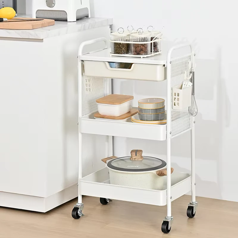 WIREKING Factory Metal Office 3 Tier Organizer Storage Cart Small Multi Purpose Rolling Serving Utility Trolley With Pp Drawers
