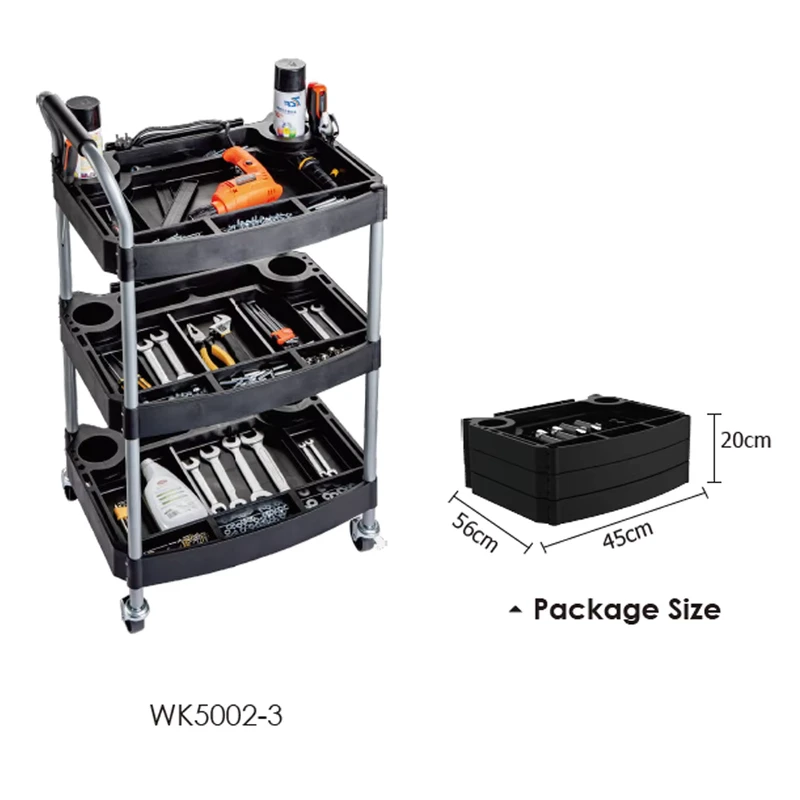 WK5002 Series 3 Layers Multi Purpose Auto Beauty Trolley Garage Car Washing Tool Cart with Wheels