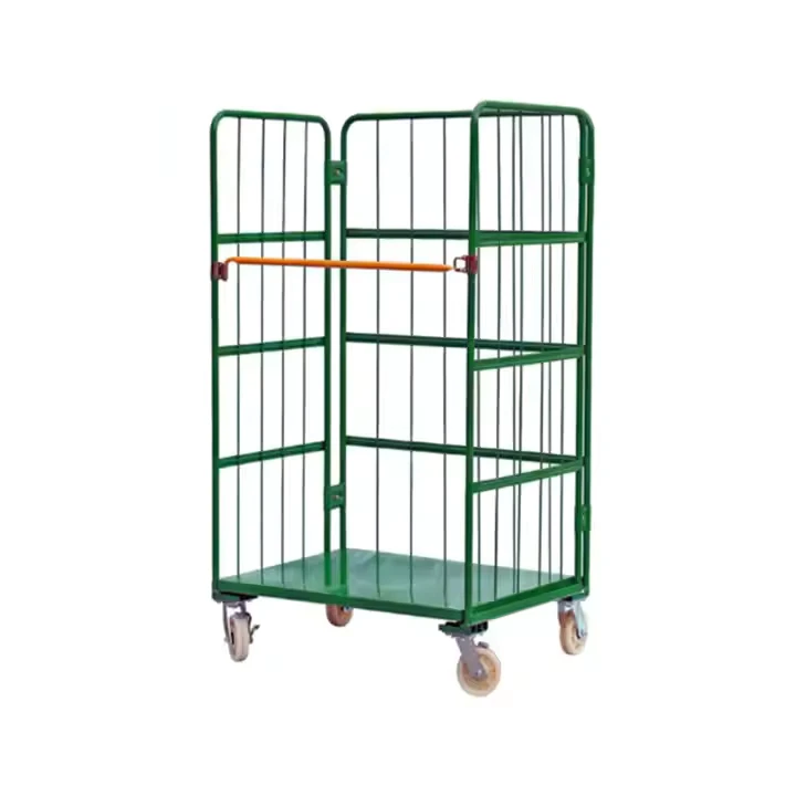 Warehouse 3 Sided Foldable Storage Galvanised Wire Mesh Storage Rolling Cage Roll Container