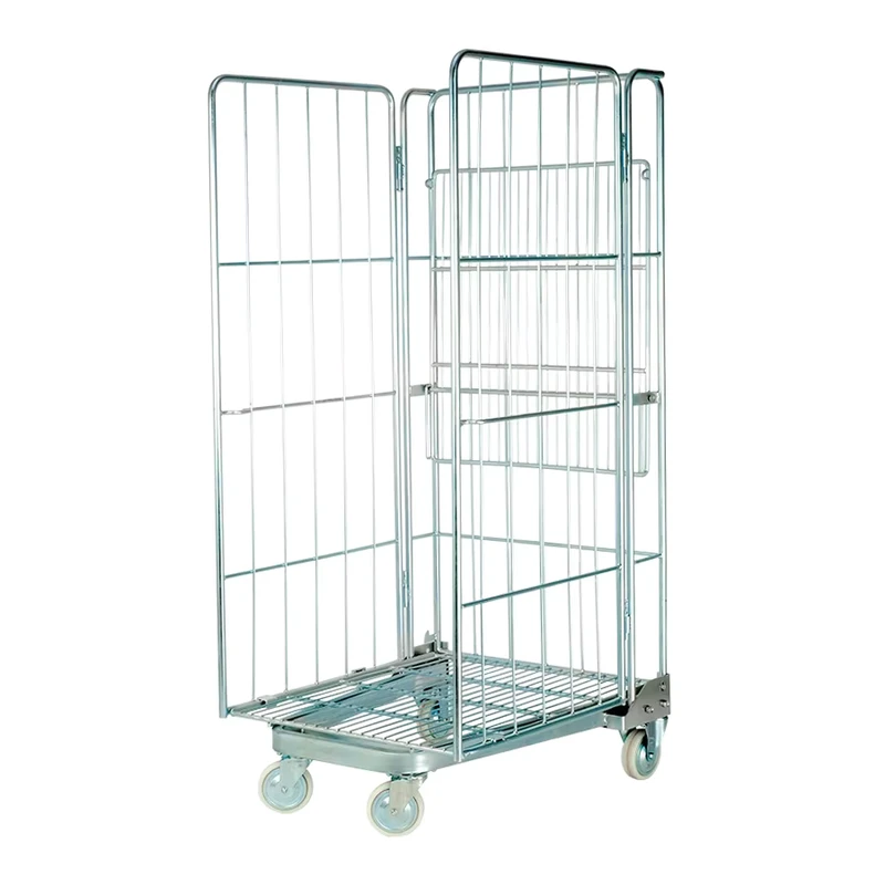 Warehouse 4 Wheel Mobile 500kg Wire Steel Pipe Folding Steel Roll Cage Trolley