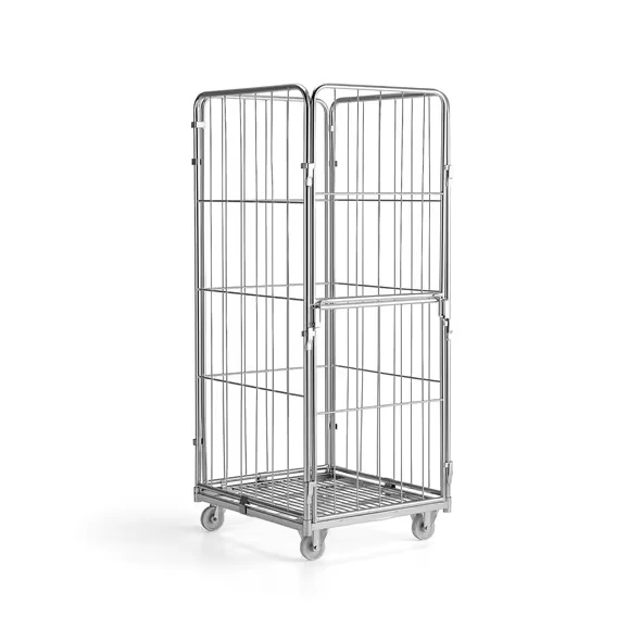 Warehouse Cage Foldable Roll Door Logistic Security Wire Mesh Cart Storage Metal Trolley With Wheels
