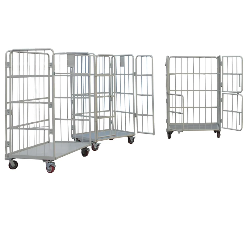 Warehouse Cage Foldable Roll Door Logistic Security Wire Mesh Cart Storage Metal Trolley With Wheels
