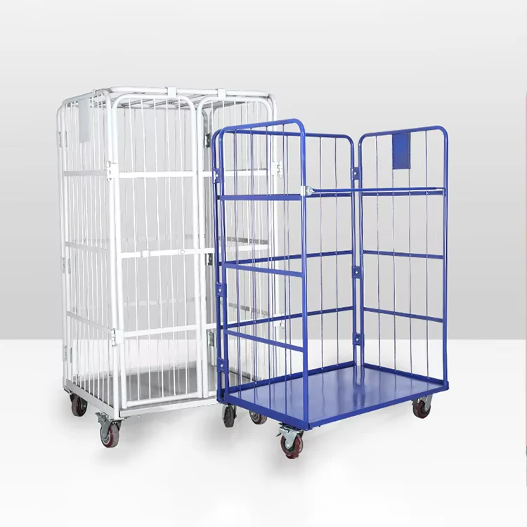 Warehouse Cage Foldable Roll Door Wire Mesh Cart Storage Metal Trolley