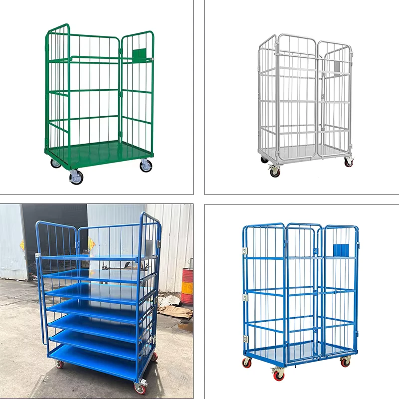 Warehouse Folding Roll Cage Trolley Corrosion Resistant Steel Folded Storage Roll Cage Trolley