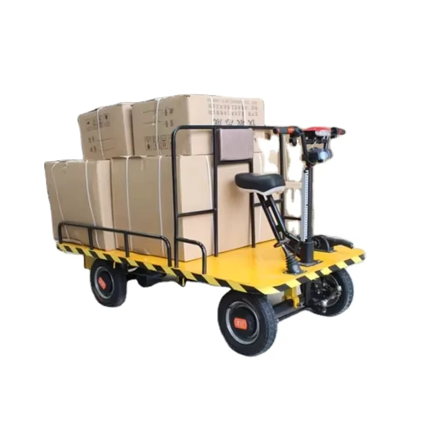 Warehouse Four Wheeled Turnover Electric Trolley Hand Push Mute Flatbed Truck Electric Dumper Electric Trolley Carrying