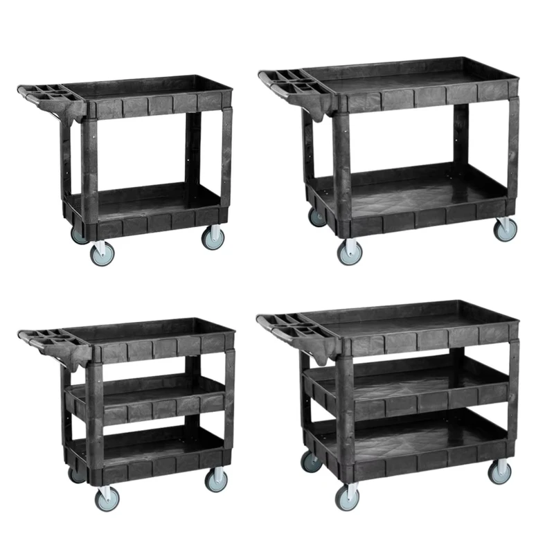 Warehouse Garage Heavy Duty Three Tiers 550LBS Plastic Rolling Utility Service Cart Tool Trolley with 5 Inches Wheels