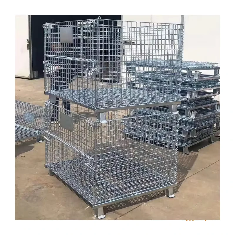 Warehouse Mesh Roll Racking Steel Forklift Cage Stacking Container Cage Hot Dip Galvanized Foldable Stackable Hw wc20