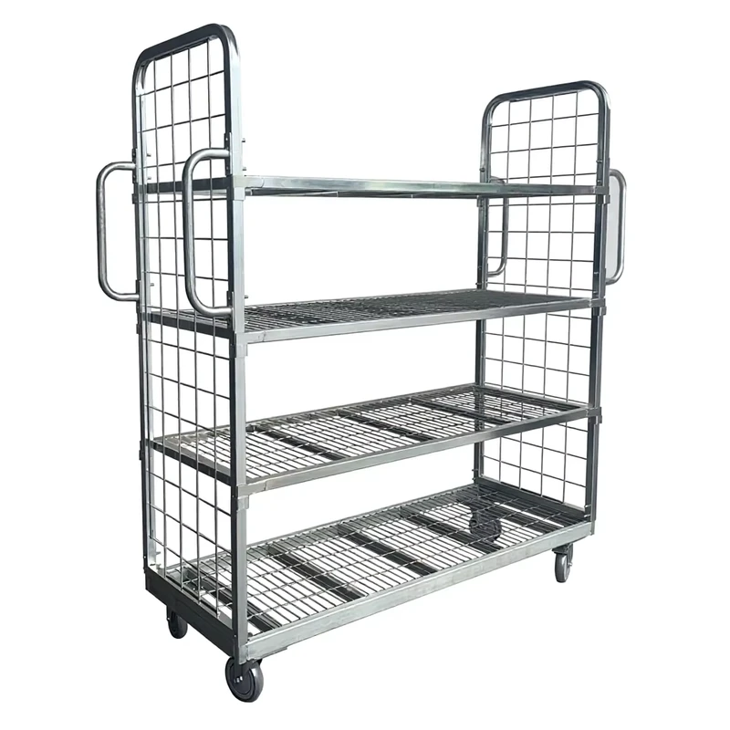 Warehouse Picking Trolley Cart with Wheel Warehouse Shipping Trolley Welded Wire Rolling Container