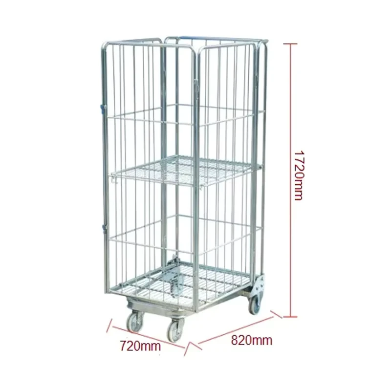Warehouse Q235 Steel Roll Cage Folding Storage Industrial Collapsible Pallet Mesh Container Trolley Nylon Castors Durable