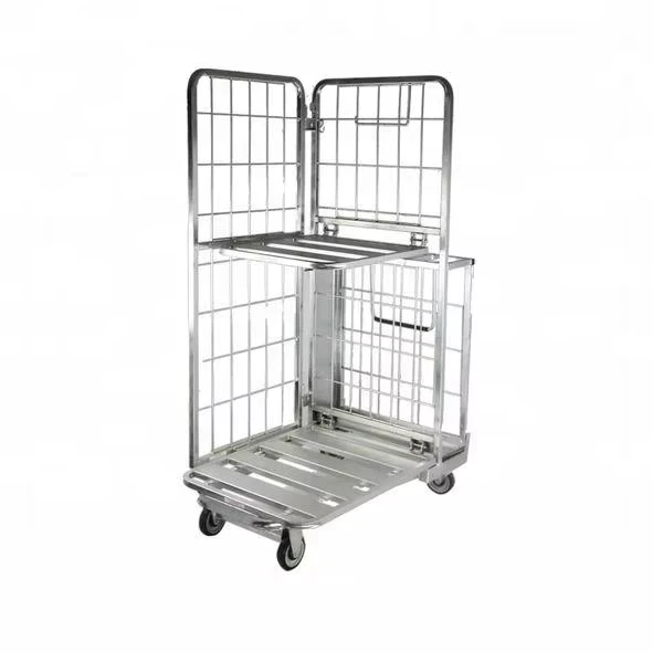 Warehouse Roll Container Supermarket Storage Folding Steel Metal Rolling Cargo Wire Mesh Trolley Cage