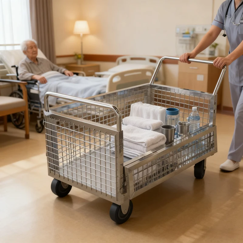 Warehouse Stainless Steel Utility Cart with Gate Heavy Duty Folding Hand Truck Silver Restaurant Use 1 Year Warranty