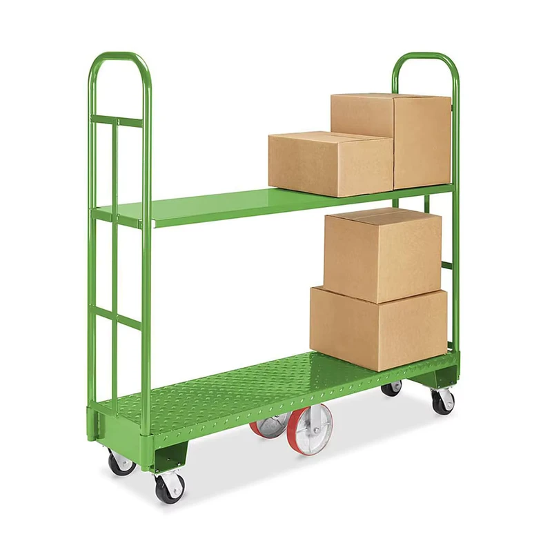 Warehouse Steel Diamond Platform Hand Utility Trolley U Boat Cart With Shelf