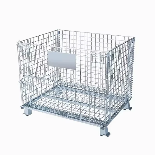 Warehouse Storage Folding Metal Pallet Cage Trolley Heavy Stackable Security Collapsible Wire Mesh Steel Rolling Container Cage