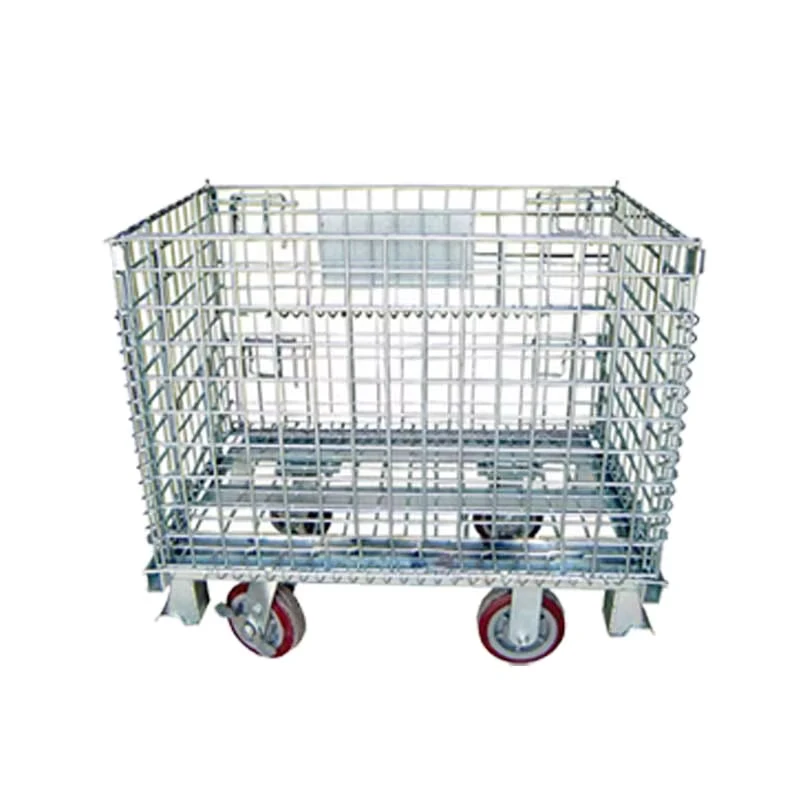 Warehouse Storage Folding Metal Pallet Cage Trolley Heavy Stackable Security Wire Mesh Steel Rolling Container Cage