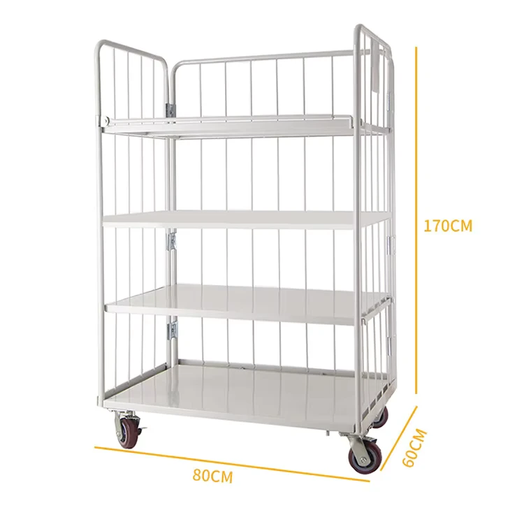 Warehouse Storage Transport Three Side Folding Roll Container Cage Trolley
