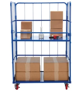 Warehouse Supermarket Cargo Storage Steel Roll Cage Pallet Logistic Cart Hand Push Trolley with Castor Wheels
