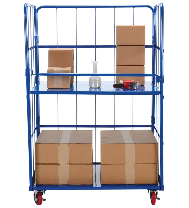 Warehouse Supermarket Cargo Storage Steel Roll Cage Pallet Logistic Cart Hand Push Trolley with Castor Wheels