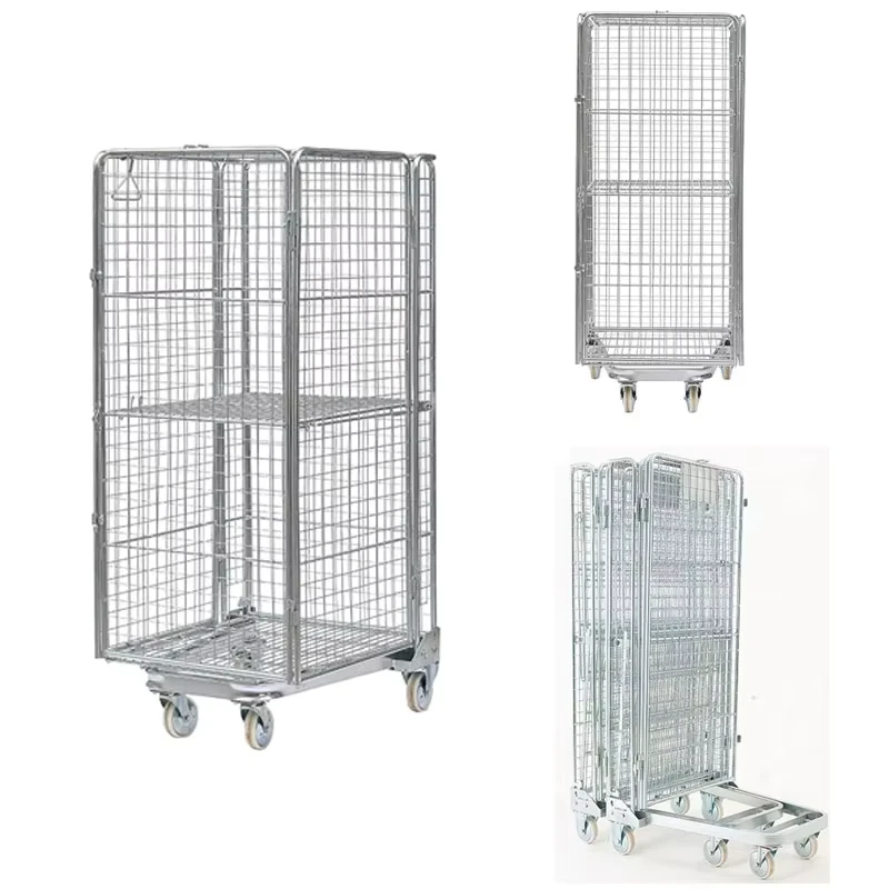 Warehouse Supermarket Industrial Steel Wire Mesh Roll Cage Trolley with 500kg Capacity Powder Coated Logistics Container
