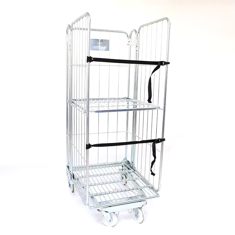 Warehouse Supermarket Storage Metal Welded Folding Collapsible Logistics Wire Roll Security Cage Trolley 500kg ISO Certified