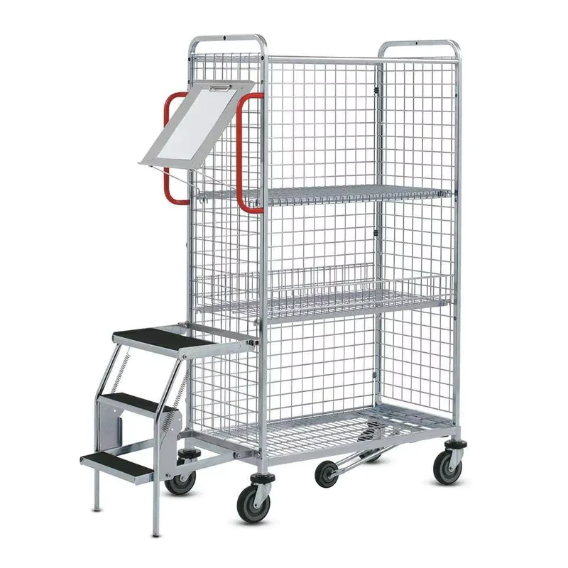 Warehouse Trolley Logistics Store Roll Cages Steel Mesh Multi tier Order Picking Trolley