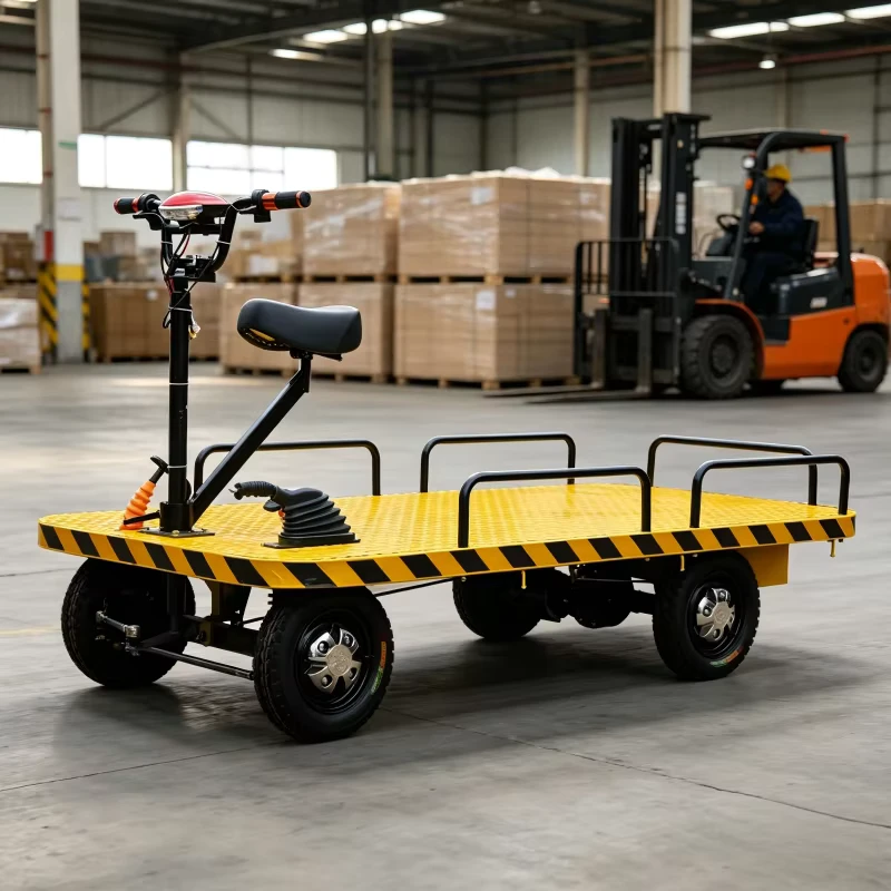 Warehouse Turnover Goods Electric Trolley Hand Push Mute Flatbed Truck Electric Dumper Electric Trolley Carrying Flat Car