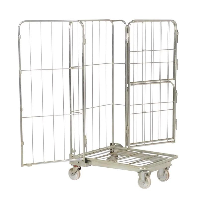 Warehouse Use Demountable Foldable Zinc Plated Wire Mesh Nestable Steel Roll Container