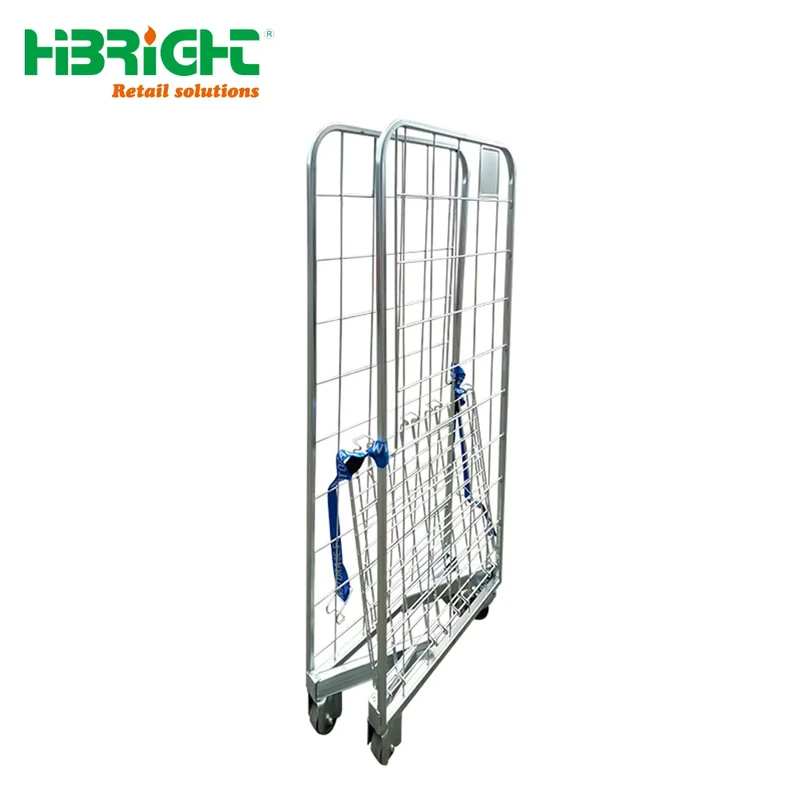 Warehouse Wire Mesh Roll Container Stainless Steel Roll Cage Storage Trolley