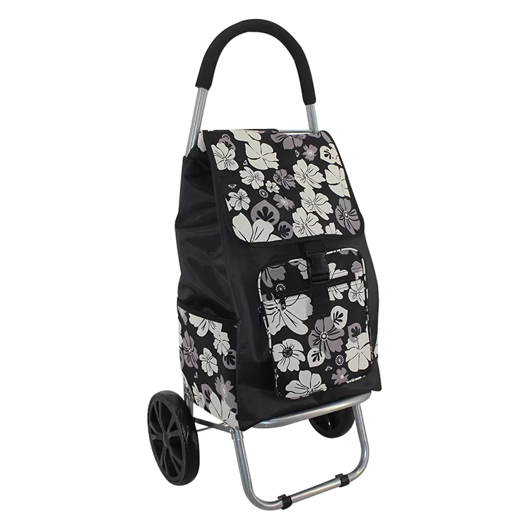 Waterproof Mesh Shopping Cart Trolley with Stitching Color Cloth Bag Iron Frame 8 Inch EVA Foam Wheels for Supermarket Use