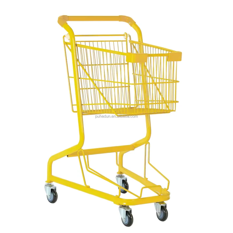 Waterproof Supermarket Shopping Trolley Cart with 3″ PU Wheels Metal Plastic Structure and Mesh for Wet Environments