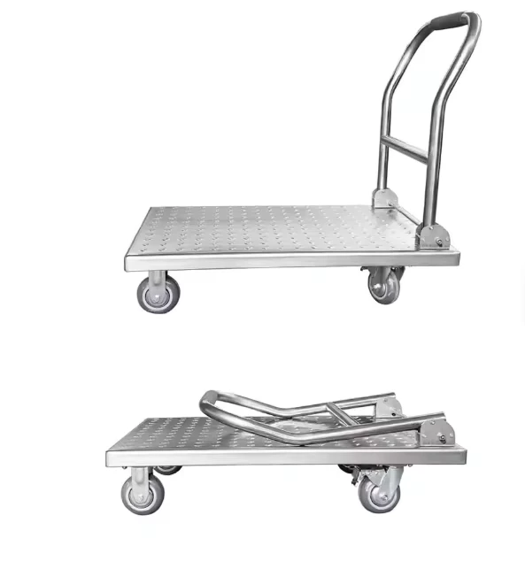 Wear resistant 304 Stainless Steel Flat Trolley Stable Structure Load bearing Hand Cart Mobile Transport Vehicle for Workshop