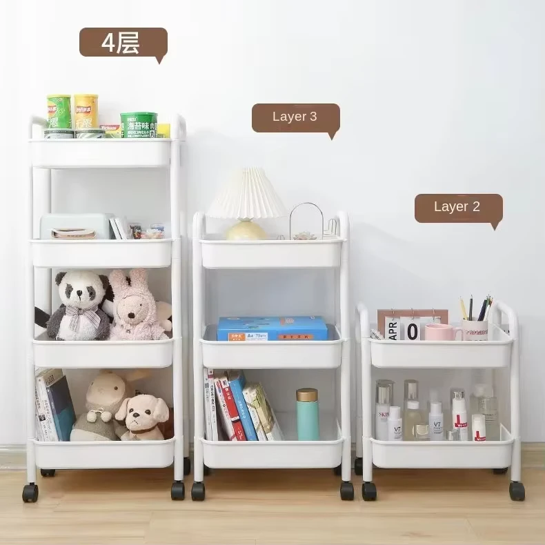 Wheeled 4 Tier Foldable Mobile Food Storage Rack Trolley Organizer PP Plastic Kitchen Bathroom Household Cart Minimalist Modern