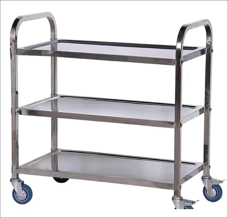 Wheeled Easy To Move 304 Stainless Steel Multi-layer Small Cart Thickened Hotel Restaurant Stall Troll