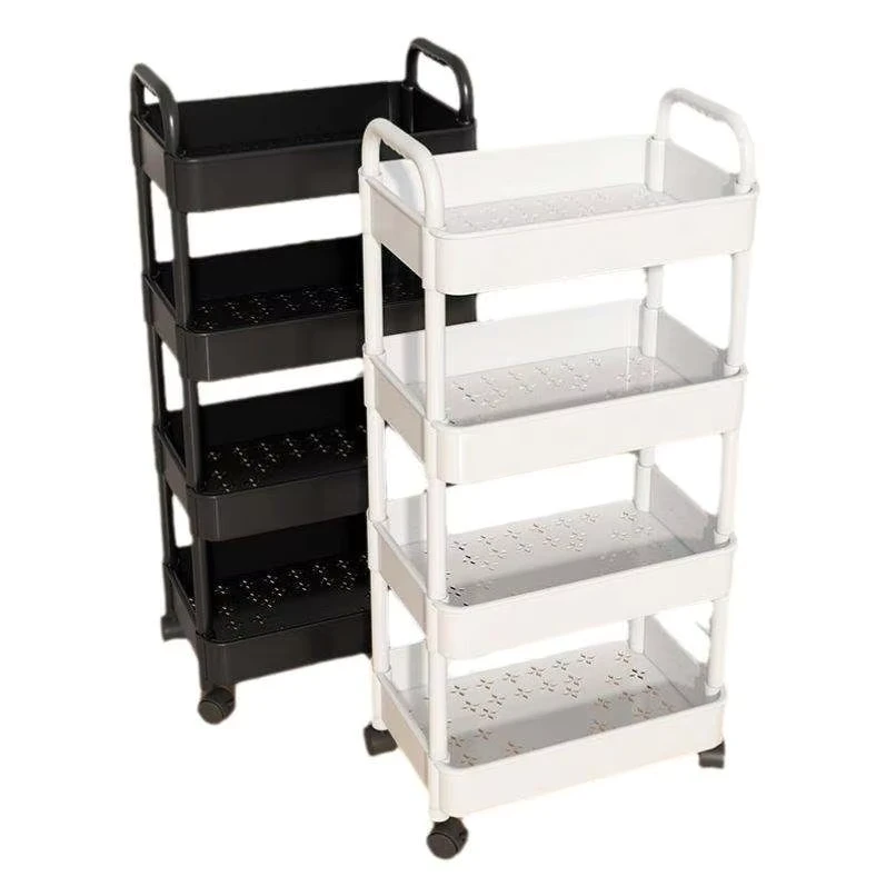 Wheeled Plastic Trolley Cart 4 Layer Portable Storage Rack for Toilet Living Room Floor Versatile Mobile Household Cart