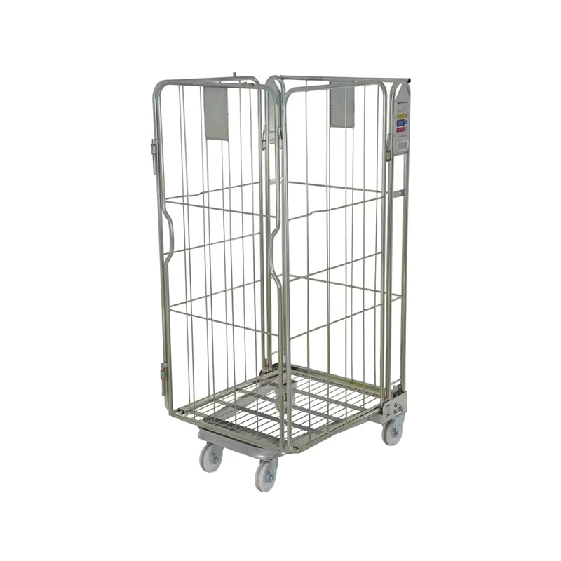 Wheeling Four Side Storage Nesting Metal Galvanized Warehouse Folding Pallet Roll Cage Trolley
