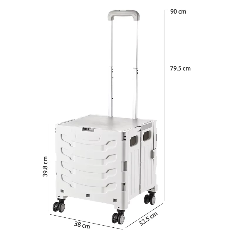 Wheels Silent Collapsible Portable Shopping Carts Foldable Plastic Trolley Folding Hand Trolley Cart