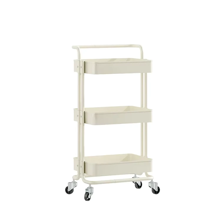 White Black 3 Tier Rolling Utility Cart Bathroom Kitchen Shelf Storage Trolley Cart with Handle